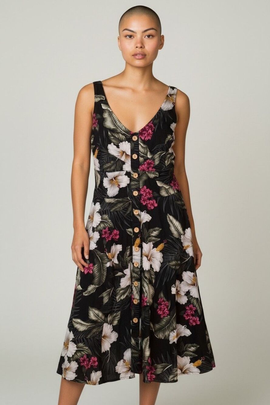 Hell Bunny Tahiti 1X Tropical Floral 50s Retro Rockabilly Swing Pinup Dress